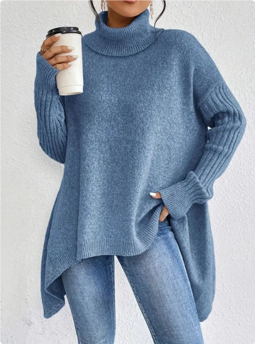 Irregular Turtleneck Sweater Winter Loose Long Sleeve Knitted Tops Leisure Warm Pullover Sweater Women's Clothing