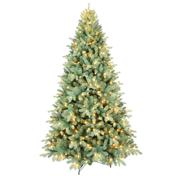 Artificial 6ft Blue Green Tint Christmas Tree With 1390 PE PVC Mixed Branch Tips, 350L Warm White Led, Memory Wire Iron Wire, Hinged Premium & Foldable Base For Indoor Holiday Decorating